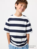 UNIQLO Kids' AIRism Cotton Crew Neck T-Shirt (Striped) - 69 NAVY