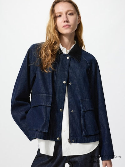 UNIQLO Women's Utility Short Jacket (Denim) - 69 NAVY