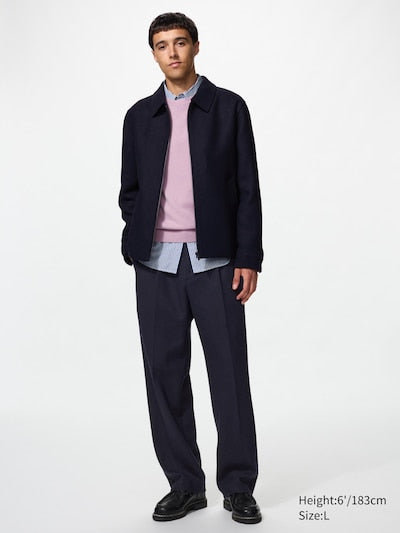 UNIQLO Pleated Wide Trousers (Brushed Jersey) - 69 NAVY