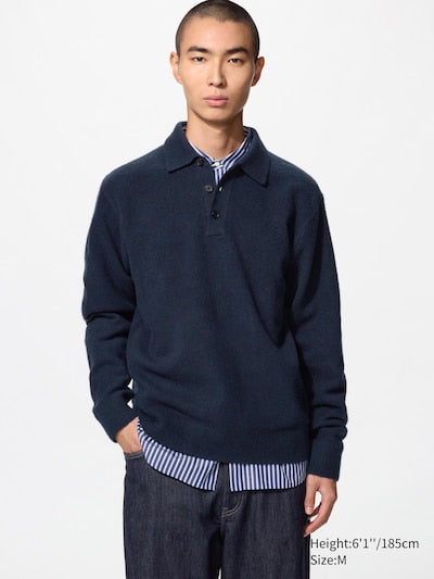 UNIQLO Soufflé Yarn Polo Jumper - 69 NAVY