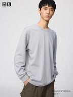 UNIQLO Unisex AIRism Cotton Crew Neck T-Shirt (Long Sleeve) - 70 LIGHT PURPLE