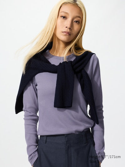 UNIQLO Unisex Soft Ribbed T-Shirt (Long Sleeve) - 70 LIGHT PURPLE