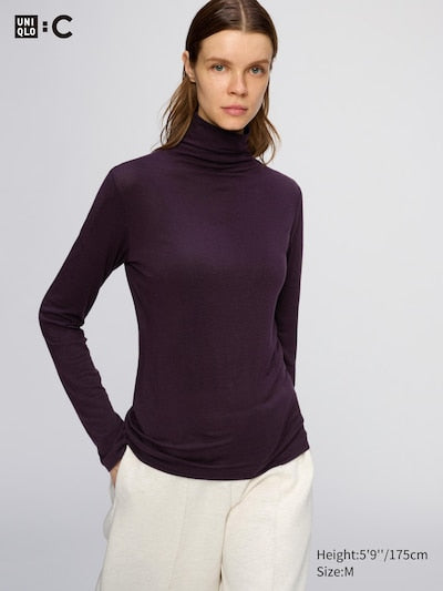 UNIQLO HEATTECH Extra Warm Cashmere Blend Turtleneck T-Shirt (Long Sleeve) - 78 PURPLE