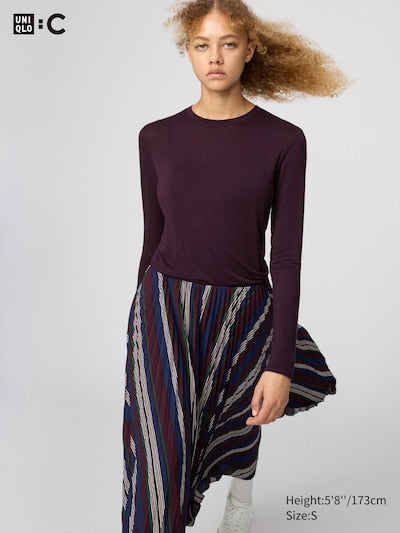 UNIQLO Women's HEATTECH Extra Warm Cashmere Blend Crew Neck T-Shirt - 79 DARK PURPLE