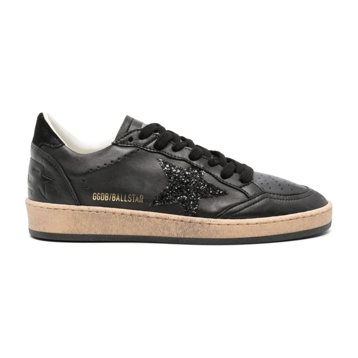 Golden Goose Ball Star Black Nappa Black Glitter Star Black Suede Heel Tab (W)