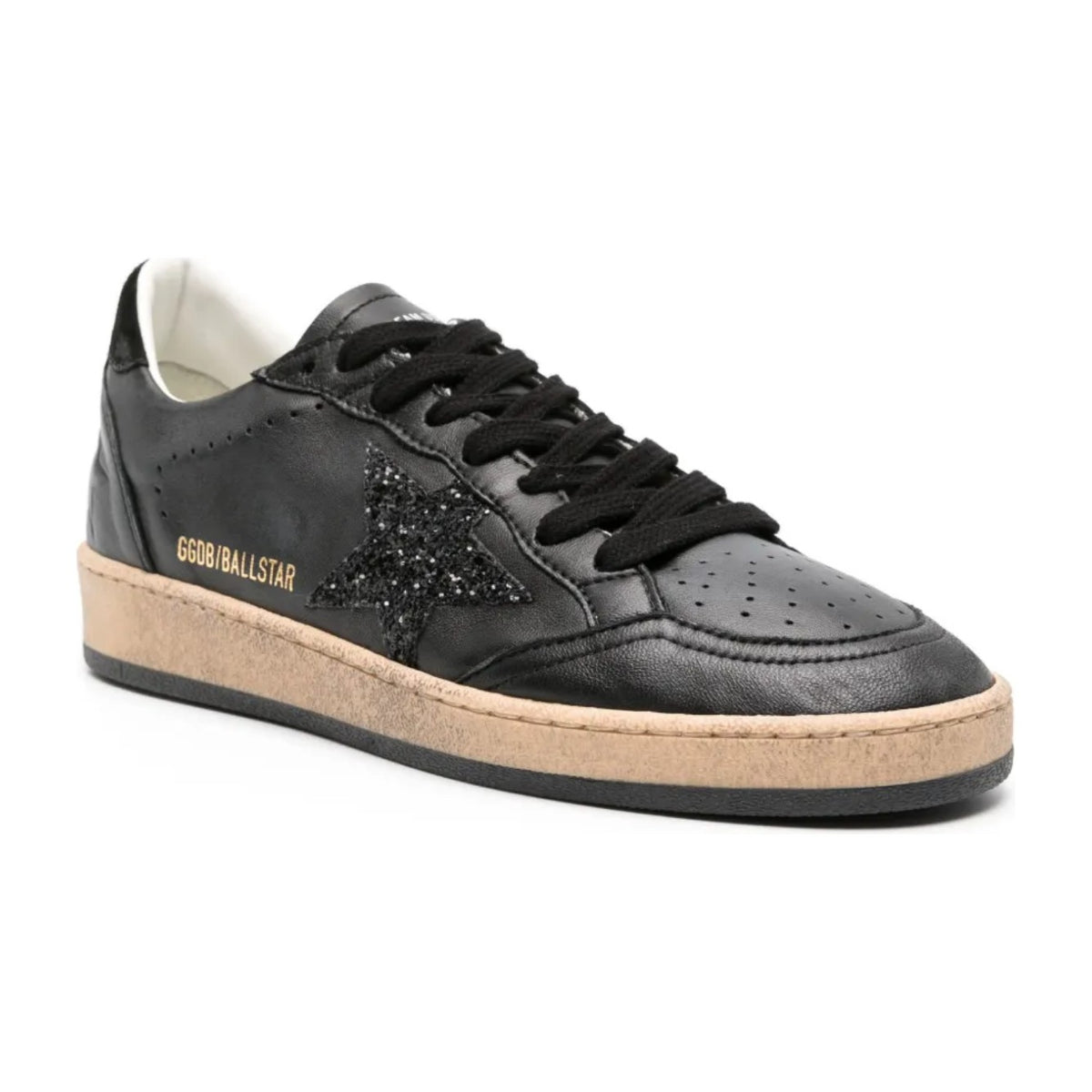 Golden Goose Ball Star Black Nappa Black Glitter Star Black Suede Heel Tab (W)