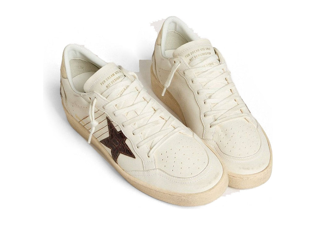 Golden Goose Ball-Star Burgundy Croc-Print Leather Star Gold Heel Tab (W)