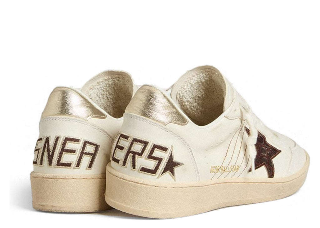Golden Goose Ball-Star Burgundy Croc-Print Leather Star Gold Heel Tab (W)