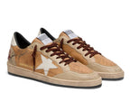 Golden Goose Ball-Star Camel Suede White Star Burgundy Heel Tab
