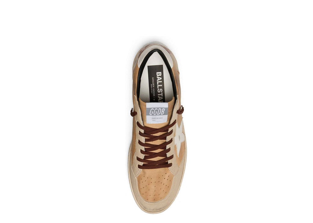 Golden Goose Ball-Star Camel Suede White Star Burgundy Heel Tab