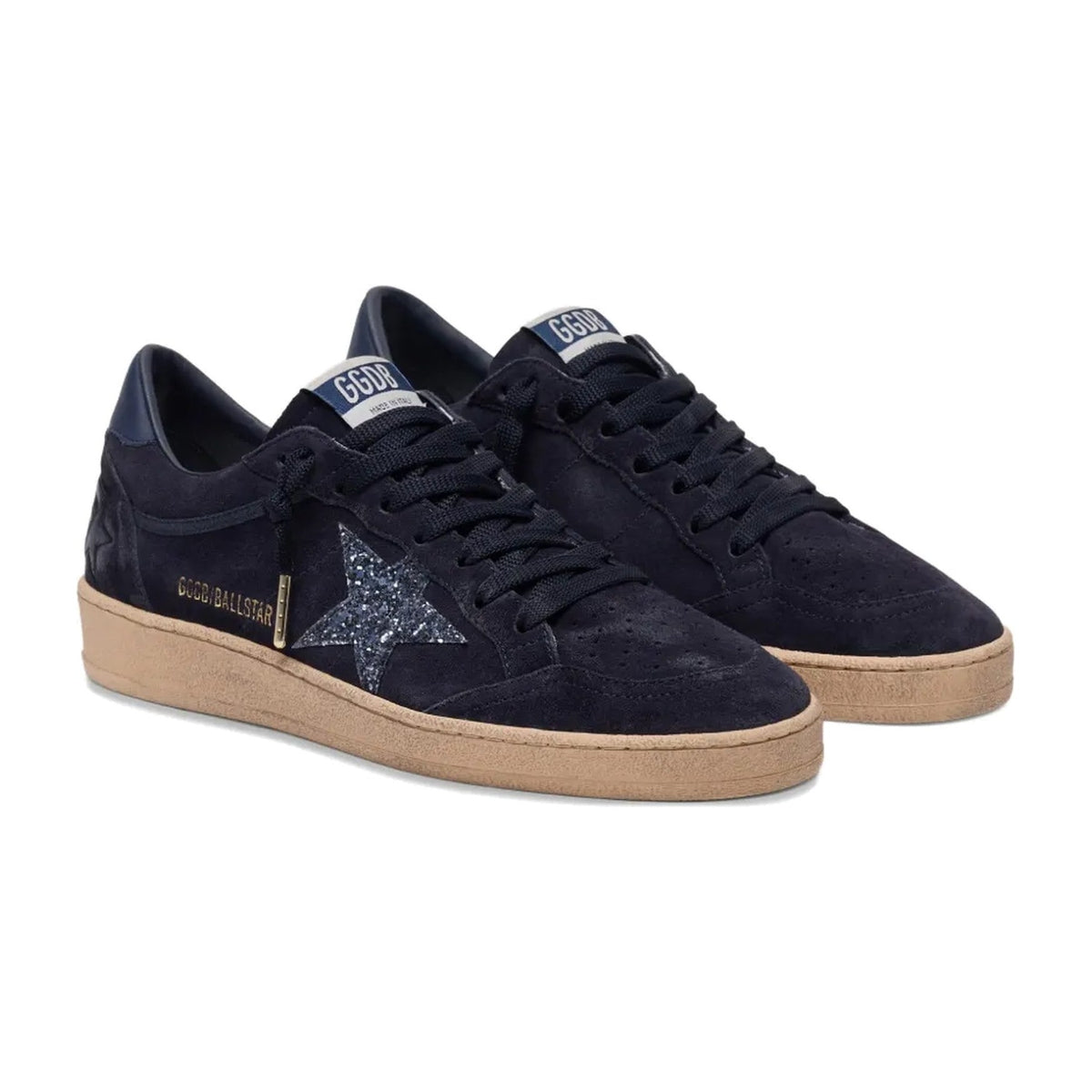 Golden Goose Ball-Star Dark Blue Suede Dark Blue Glitter Star (W)