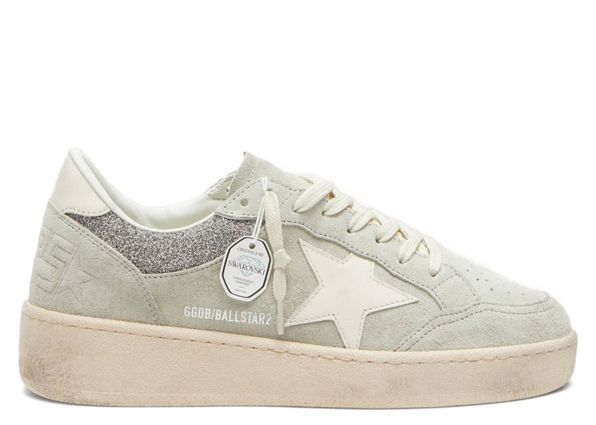 Golden Goose Ball-Star Light Gray Suede Star Glitter Inserts (W)