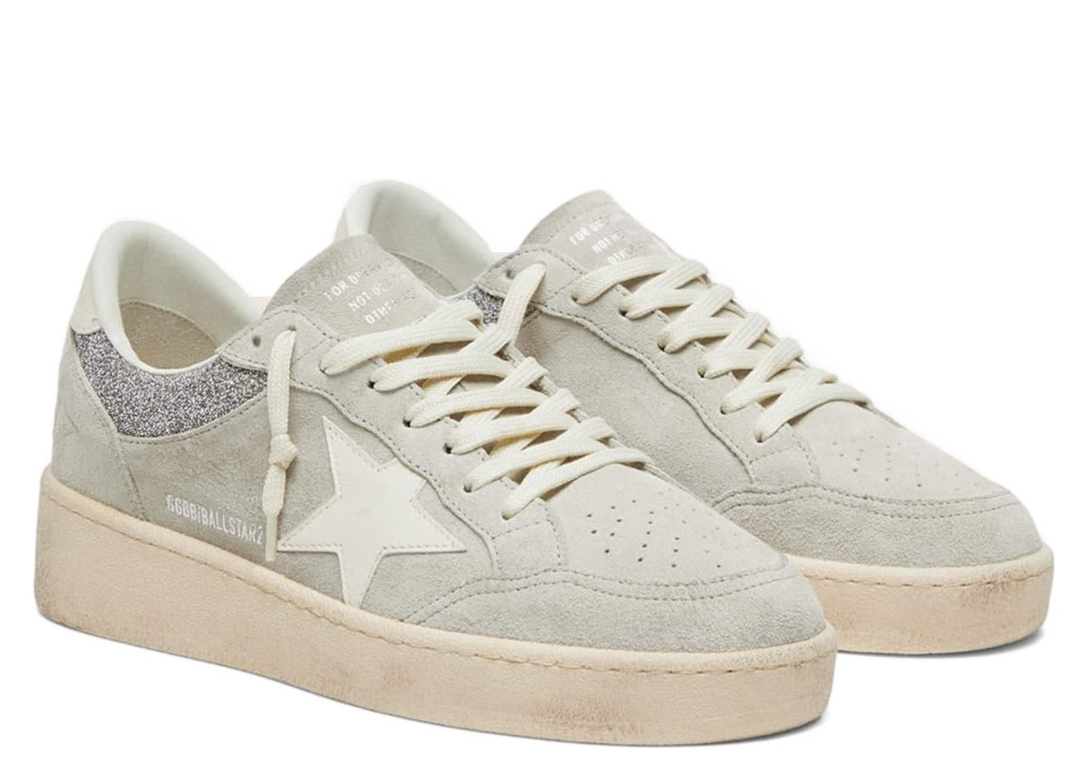 Golden Goose Ball-Star Light Gray Suede Star Glitter Inserts (W)