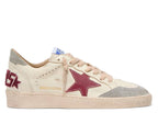 Golden Goose Ball-Star LTD Cream Nappa Burgundy Star Silver Suede Heel Tab (W)