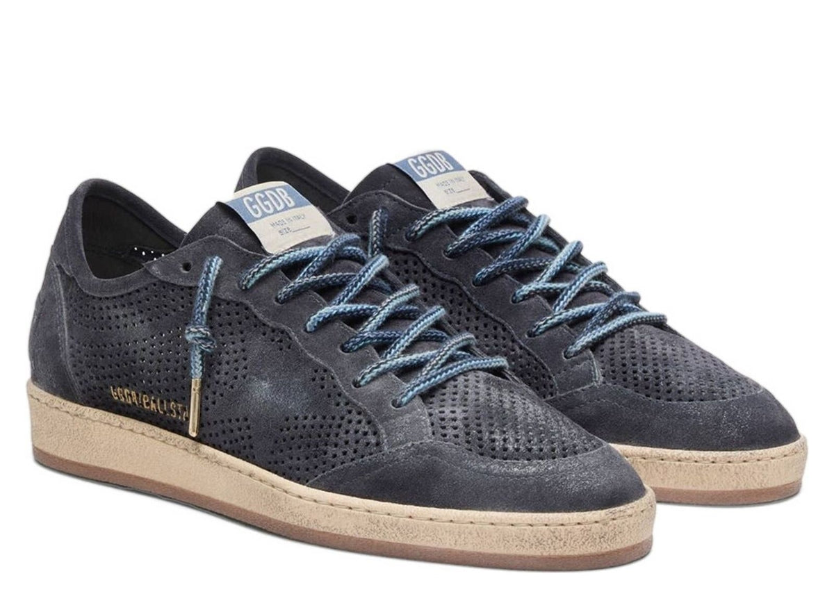 Golden Goose Ball-Star Perforated Dark Blue Suede Tone-on-Tone Star