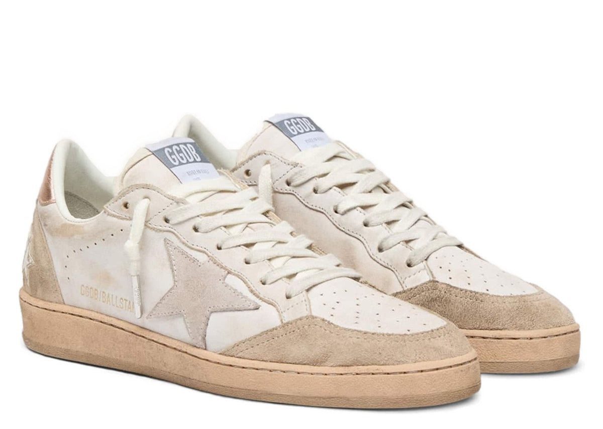 Golden Goose Ball-Star Pink Suede Star Silver Glitter Edges Rose Gold Heel Tab (W)