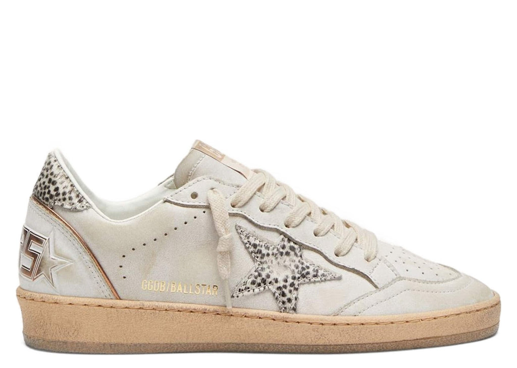 Golden Goose Ball-Star White Leather Animal-Print Pony Skin Star (W)