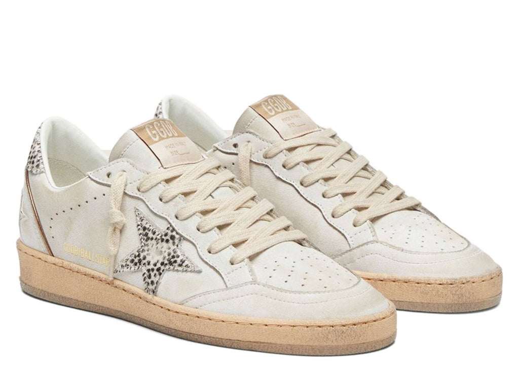 Golden Goose Ball-Star White Leather Animal-Print Pony Skin Star (W)