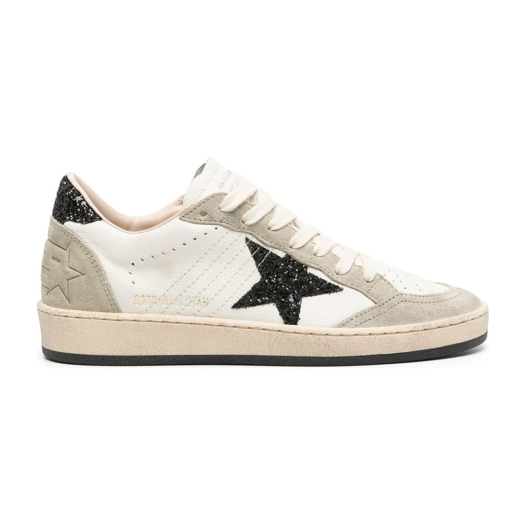 Golden Goose Ball-Star White Nappa Black Glitter Star Heel (W)
