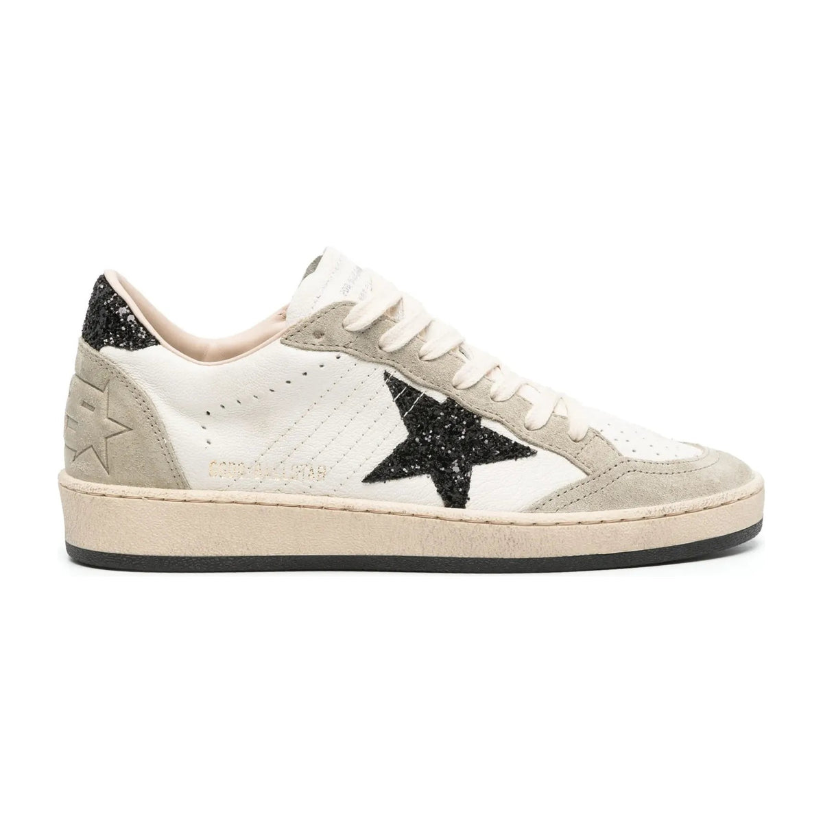 Golden Goose Ball-Star White Nappa Black Glitter Star Heel (W)