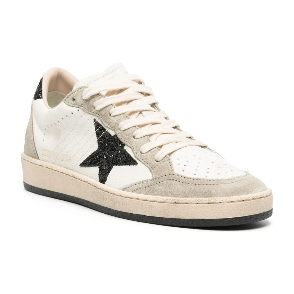 Golden Goose Ball-Star White Nappa Black Glitter Star Heel (W)