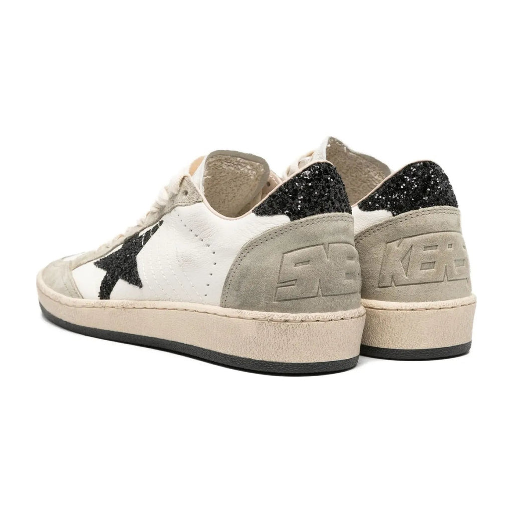 Golden Goose Ball-Star White Nappa Black Glitter Star Heel (W)