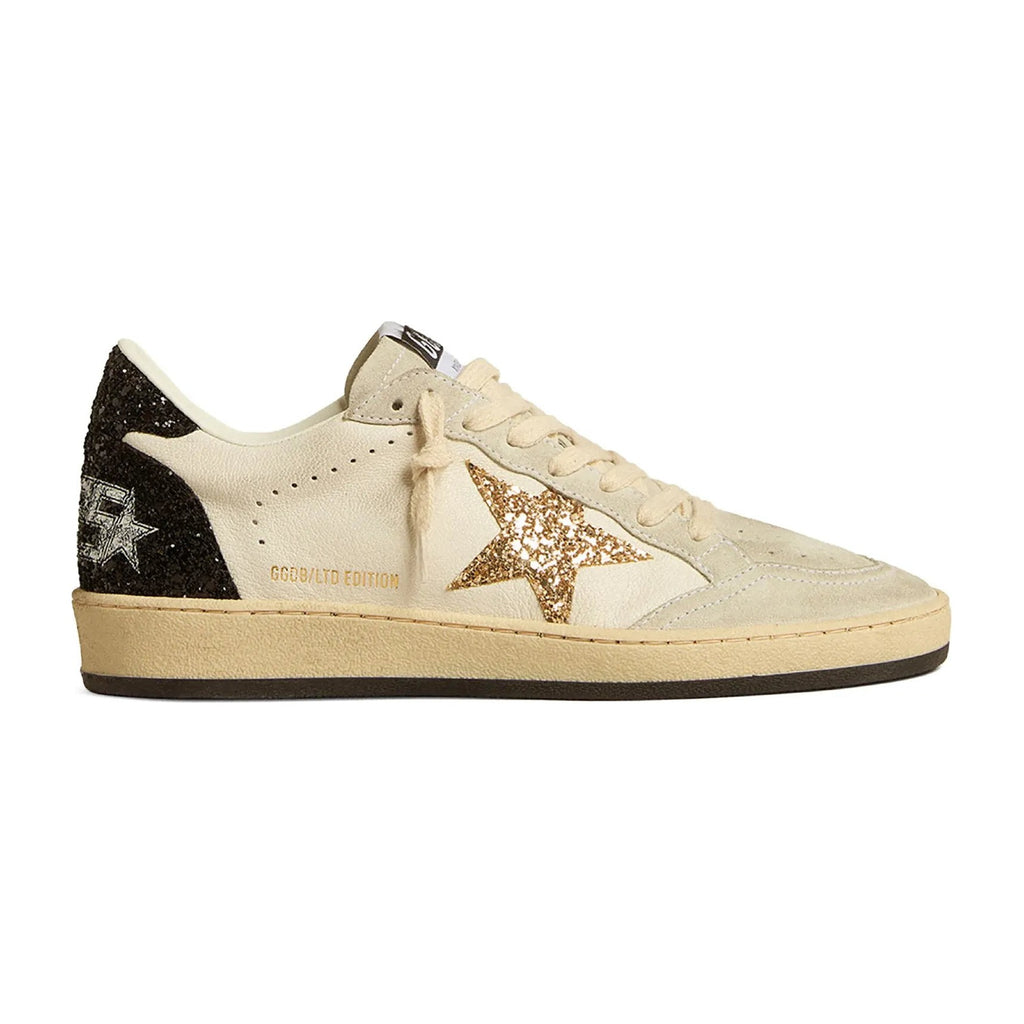 Golden Goose Ball-Star White Nappa Gold Glitter Star Black Glitter Heel (W)
