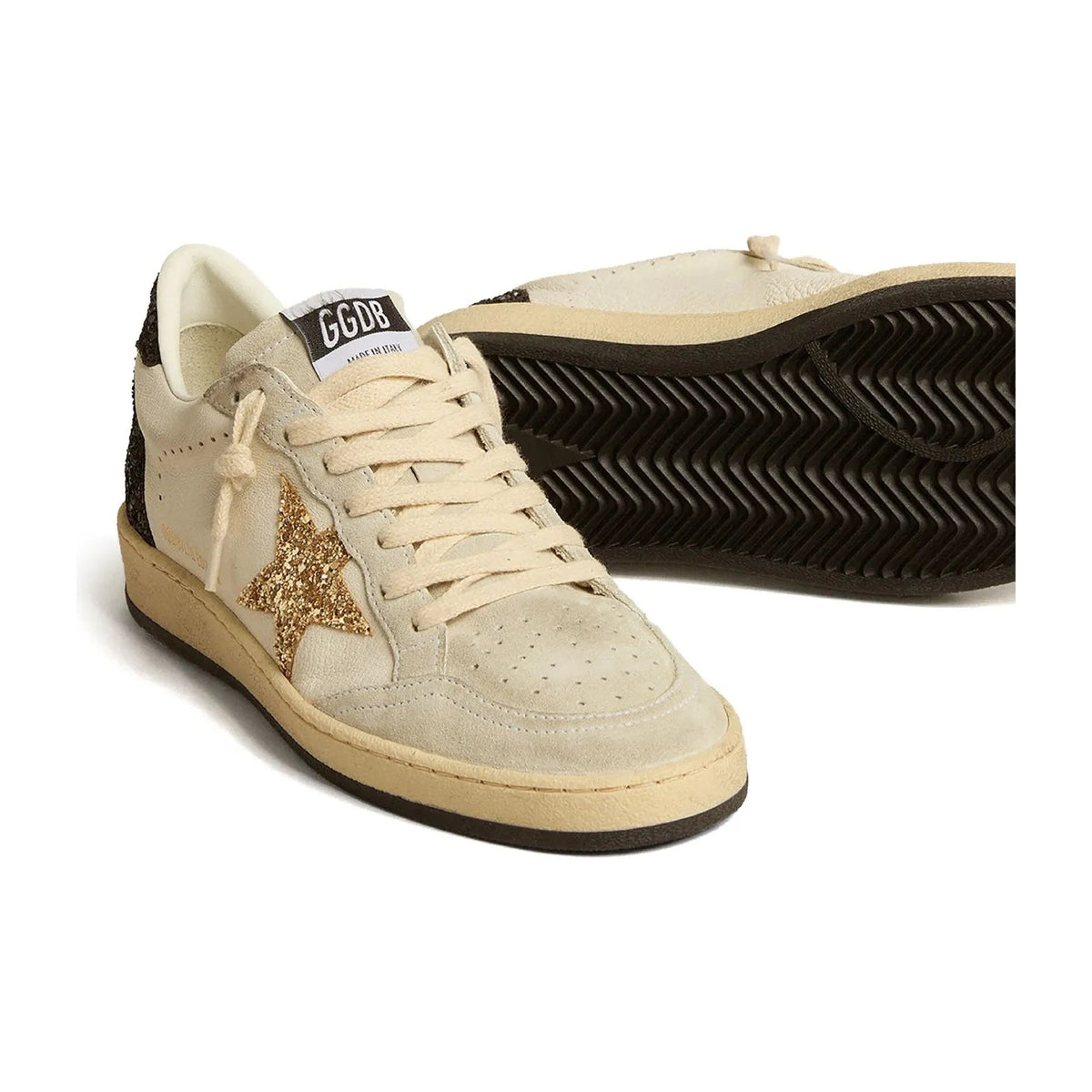Golden Goose Ball-Star White Nappa Gold Glitter Star Black Glitter Heel (W)