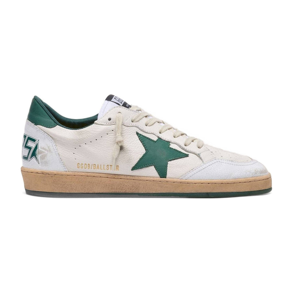 Golden Goose Ball-Star White Nappa Leather Green Leather Star Heel Tab