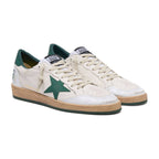 Golden Goose Ball-Star White Nappa Leather Green Leather Star Heel Tab