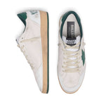 Golden Goose Ball-Star White Nappa Leather Green Leather Star Heel Tab