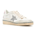 Golden Goose Ball-Star White Nappa Silver Glitter Star Pink Heel Blue Stripe (W)