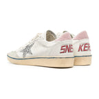 Golden Goose Ball-Star White Nappa Silver Glitter Star Pink Heel Blue Stripe (W)