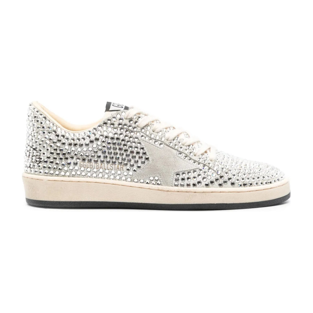 Golden Goose Ball Star White Swarovski Gray Suede Star (W)