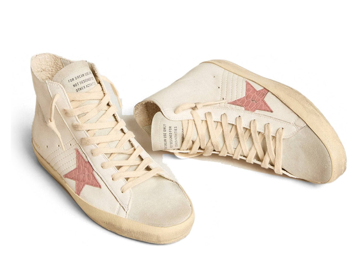 Golden Goose Francy Cream Nappa Pink Crocodile-Print Leather Star (W)