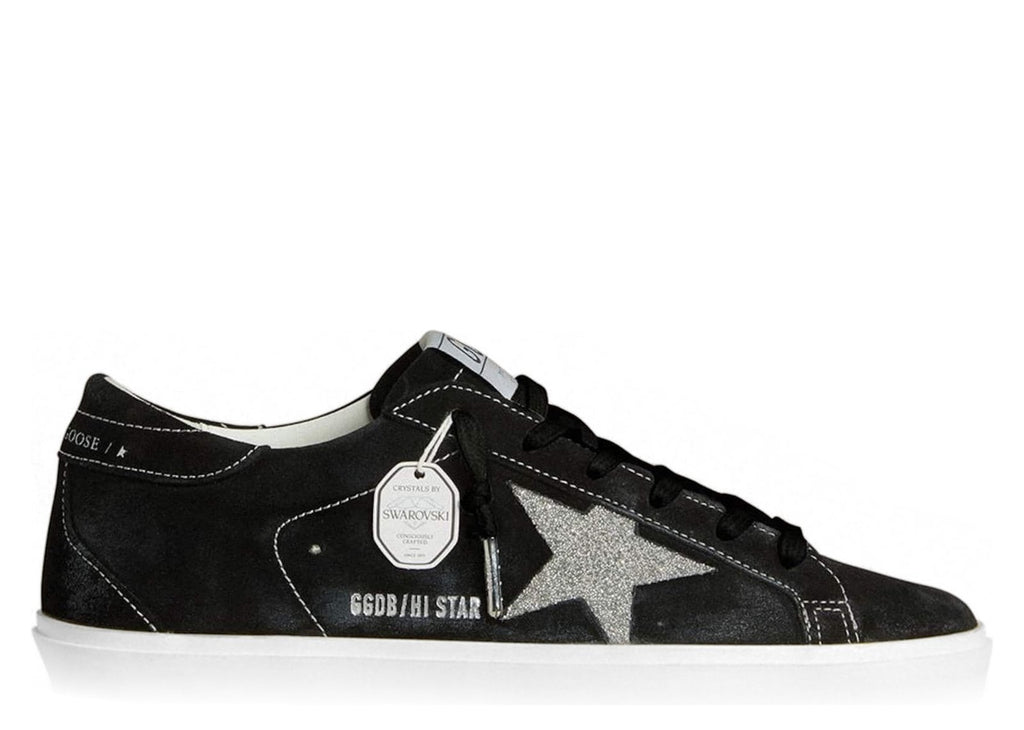Golden Goose Hi-Star Black Suede Silver Swarovski Crystal Star (W)
