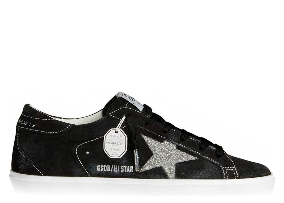 Golden Goose Hi-Star Black Suede Silver Swarovski Crystal Star (W)