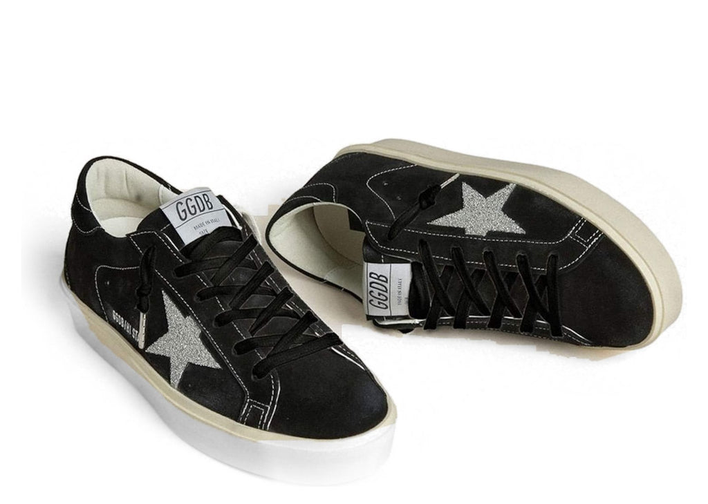 Golden Goose Hi-Star Black Suede Silver Swarovski Crystal Star (W)