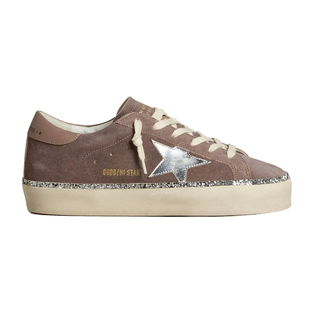 Golden Goose Hi-Star Brown Suede Silver Star Silver Glitter Foxing (W)