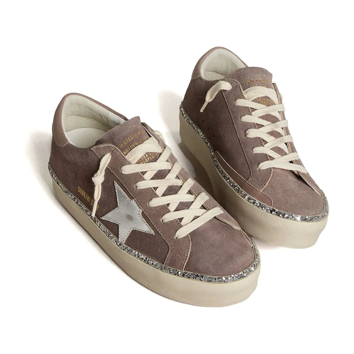 Golden Goose Hi-Star Brown Suede Silver Star Silver Glitter Foxing (W)