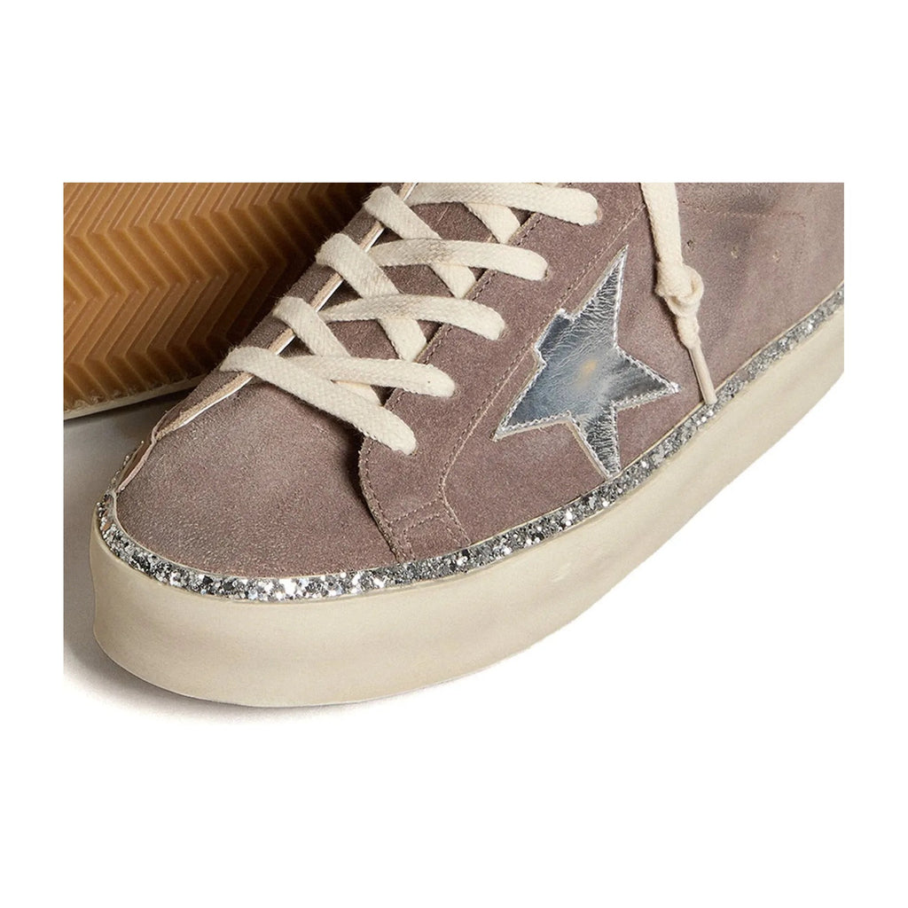 Golden Goose Hi-Star Brown Suede Silver Star Silver Glitter Foxing (W)