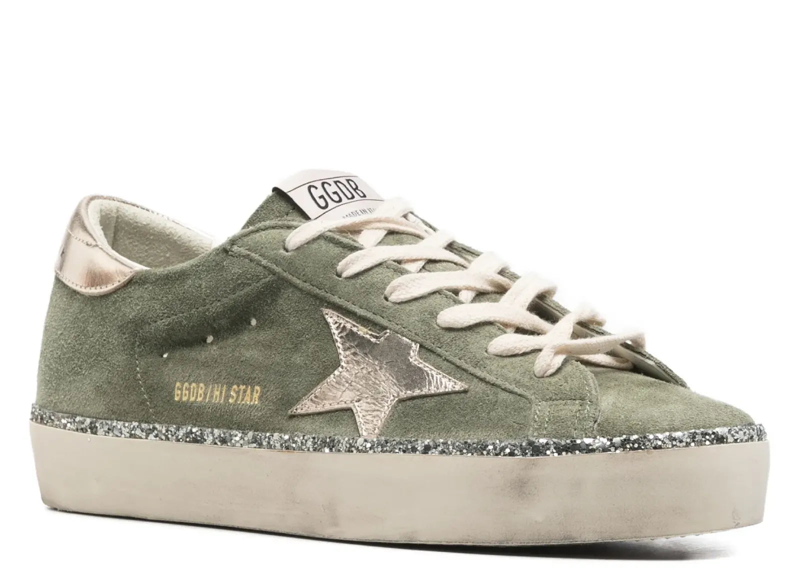Golden Goose Hi-Star Green Suede Glitter Metallic Heel (W)