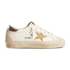 Golden Goose Hi-Star White Leather Gold Swarovski Star Silver Heel (W)