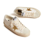 Golden Goose Hi-Star White Leather Gold Swarovski Star Silver Heel (W)