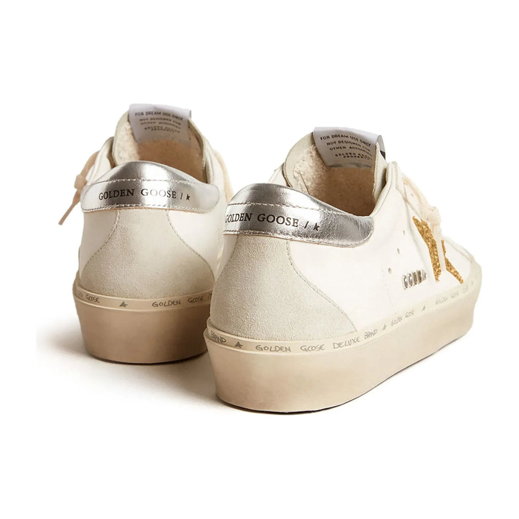 Golden Goose Hi-Star White Leather Gold Swarovski Star Silver Heel (W)