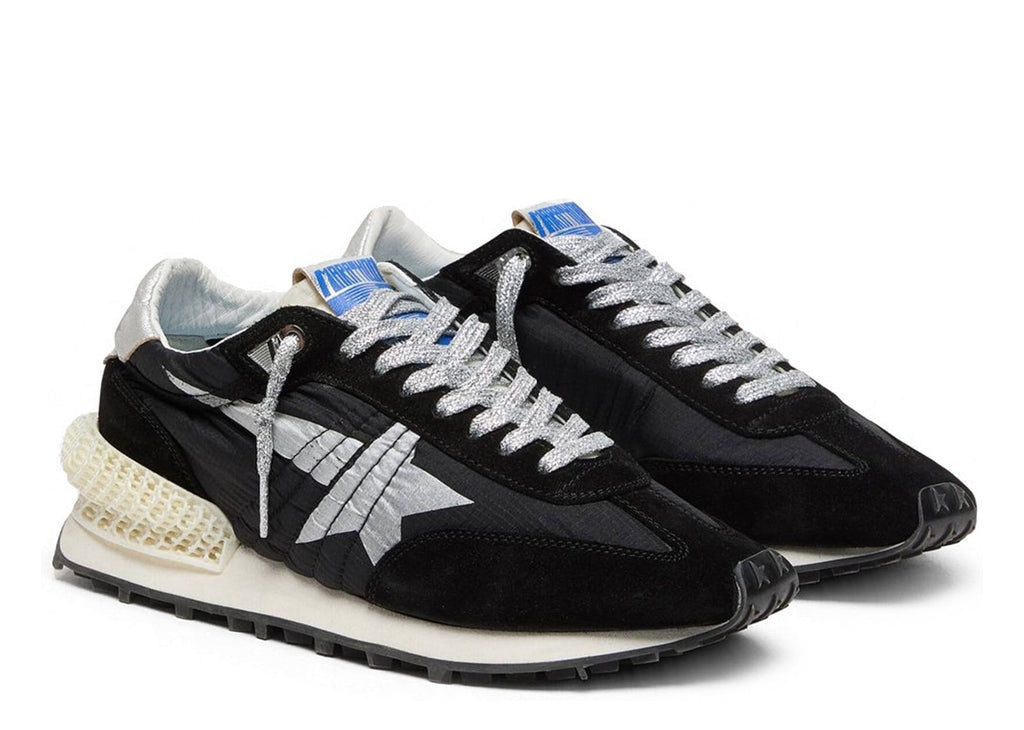 Golden Goose Marathon Black Nylon Suede Silver Star