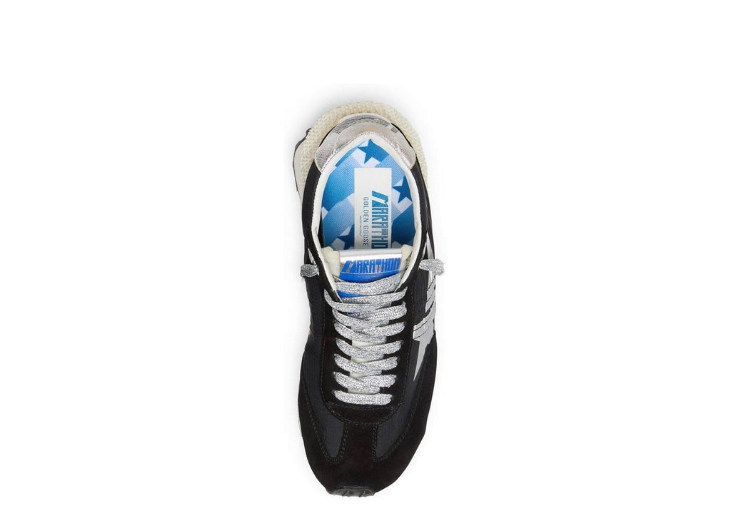 Golden Goose Marathon Black Nylon Suede Silver Star