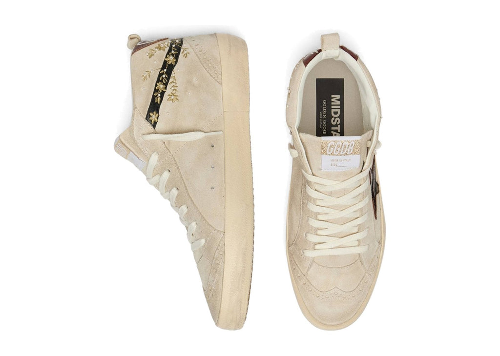 Golden Goose Mid Star Pearl Suede Burgundy Leather Star Embroidery Inserts (W)