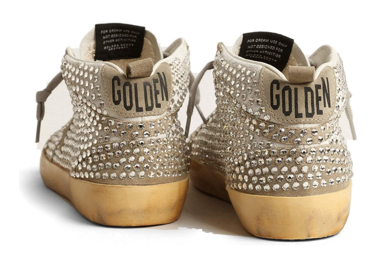Golden Goose Mid Star White Dove-Gray Suede Swarovski Crystals (W)