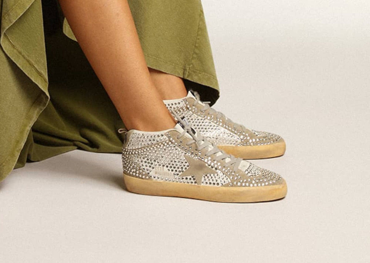 Golden Goose Mid Star White Dove-Gray Suede Swarovski Crystals (W)